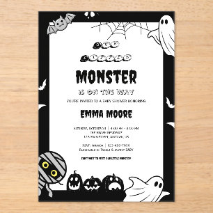 Invitaciones Acrílicas Ilustración de Baby Shower de Monstruo Pequeño Ado