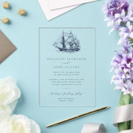 Invitaciones Acrílicas Ilustración de barco náutico minimalista elegante 
