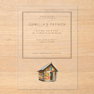 Invitaciones Acrílicas Ilustración de cabaña rústica acogedora