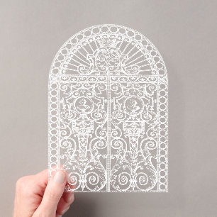 Invitaciones Acrílicas Ilustración de puerta barroca blanca Arco Boda