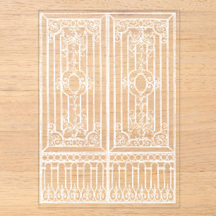 Invitaciones Acrílicas Ilustración de puerta barroca blanca Superposición