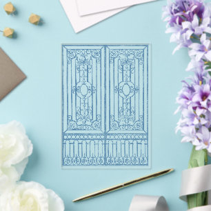 Invitaciones Acrílicas Ilustración de puerta vintage azul polvoriento par