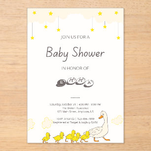 Invitaciones Acrílicas Ilustración Minimalista de Baby Shower de Pato Ado