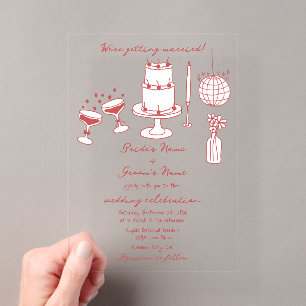 Invitaciones Acrílicas Ilustraciones Dibujadas a Mano Garabatos Bodas Gra