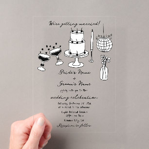 Invitaciones Acrílicas Ilustraciones Negras Dibujadas a Mano Bodas