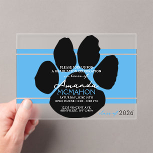 Invitaciones Acrílicas Impresión única de graduación azul claro y negro