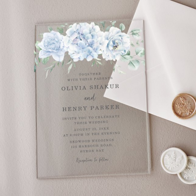 Invitaciones Acrílicas Impresionante Boda Floral Azul (Subido por el creador)