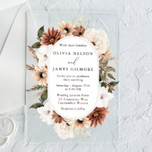 Invitaciones Acrílicas Impresionante marco floral boho moderno boda