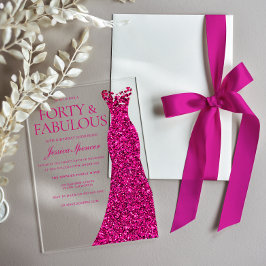Invitaciones Acrílicas Impresionante vestido rosa 40.º Fiesta de cumpleañ