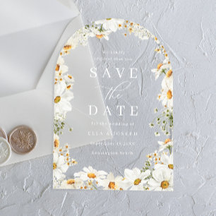 Invitaciones Acrílicas Impresionantes flores blancas boda guardar la fech