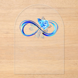 Invitaciones Acrílicas Infinito brillante con rosa azul