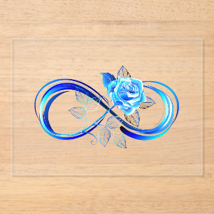 Invitaciones Acrílicas Infinito brillante con rosa azul