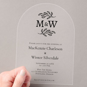 Invitaciones Acrílicas Iniciales de Monograma de Pareja Minimalista Boda