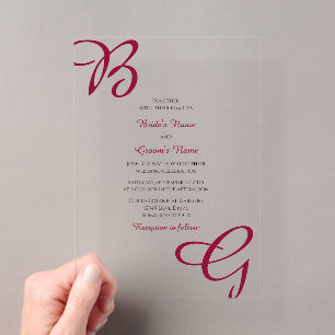 Invitaciones Acrílicas Iniciales granate de otoño boda de otoño