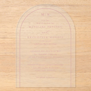 Invitaciones Acrílicas Iniciales Rosa Negro Sofisticadas