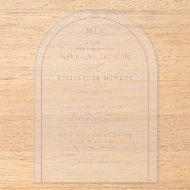 Invitaciones Acrílicas Iniciales Rosa Negro Sofisticadas (Anverso)