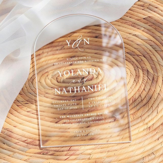 Invitaciones Acrílicas Iniciales simples Boda elegante del arco caligráfi (Subido por el creador)