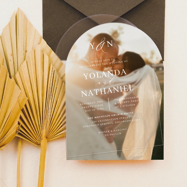 Invitaciones Acrílicas Iniciales simples Boda elegante del arco caligráfi (Card Mock-up)