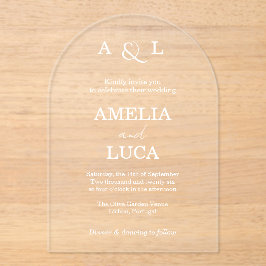 Invitaciones Acrílicas Iniciales Simples Calligrafía Elegante Arco Boda A