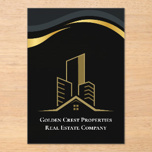 Invitaciones Acrílicas Inmobiliaria personalizada de lujo en negro y oro