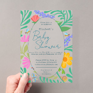 Invitaciones Acrílicas    Insectos y Flores Adorables Baño de Bebé de Pri