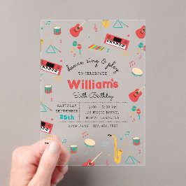 Invitaciones Acrílicas Instrumentos musicales Fiesta de cumpleaños temáti