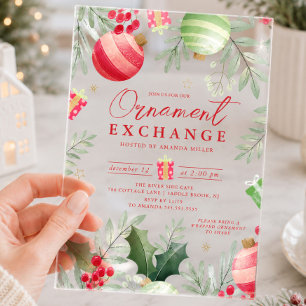 Invitaciones Acrílicas Intercambio de Adornos Navideños