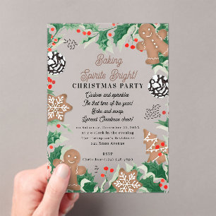Invitaciones Acrílicas Intercambio de Galletas de Navidad Horneando Espír