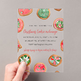 Invitaciones Acrílicas Intercambio de Galletas Festivas Rojo Verde Fiesta
