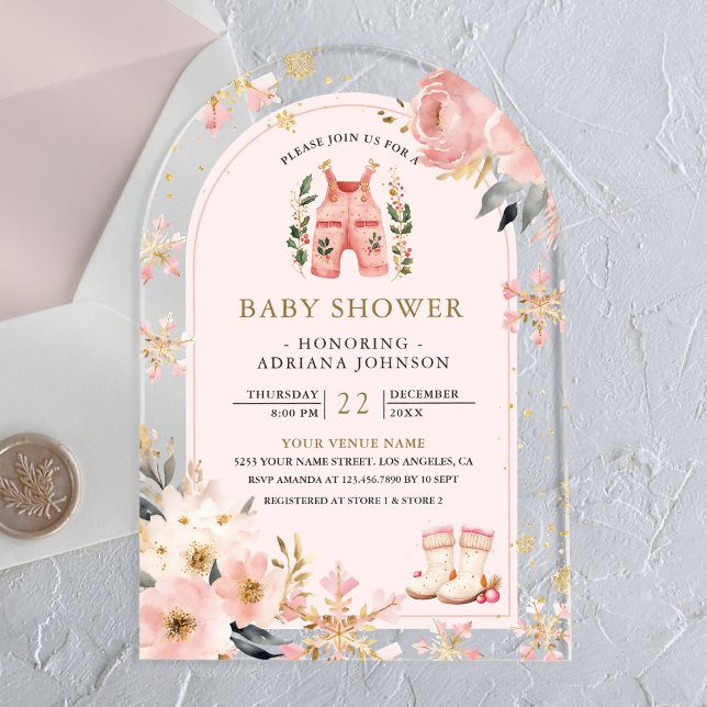 Invitaciones Acrílicas Invernadero rosa floral Wonderland Arch Baby Showe (Subido por el creador)