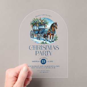 Invitaciones Acrílicas Invitan a Fiesta de Navidades azules de caballo y
