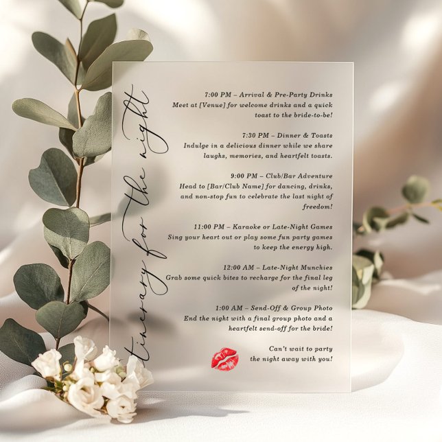 Invitaciones Acrílicas Itinerario de Beso de Adiós para la noche (Subido por el creador)
