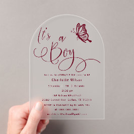 Invitaciones Acrílicas It's A Boy Modern Minimal Butterfly Baby Shower