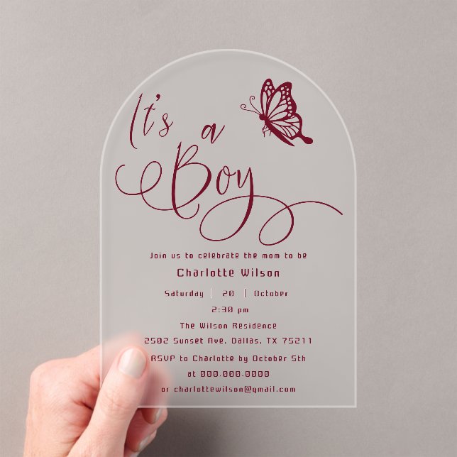 Invitaciones Acrílicas It's A Boy Modern Minimal Butterfly Baby Shower (Insitu (portátil))