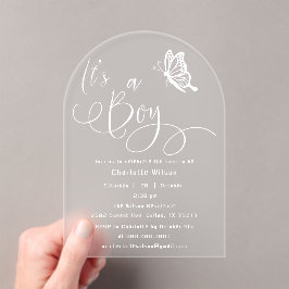 Invitaciones Acrílicas It's A Boy Modern Minimal Butterfly Baby Shower