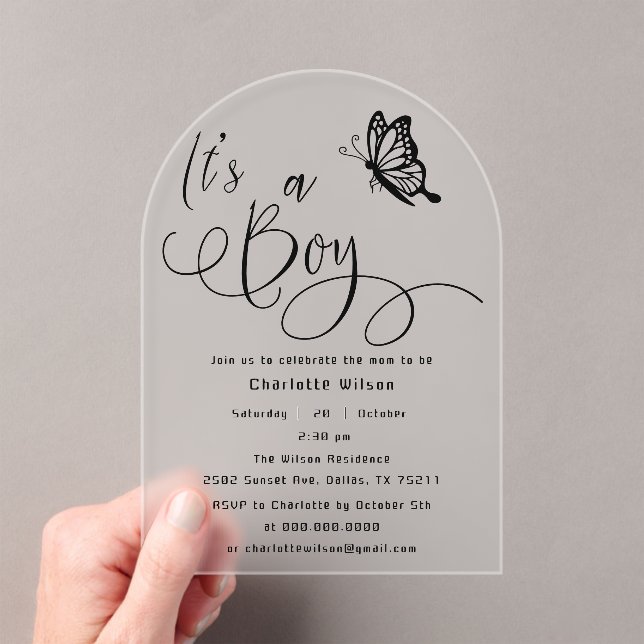 Invitaciones Acrílicas It's A Boy Modern Minimal Butterfly Baby Shower (Insitu (portátil))