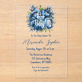 Invitaciones Acrílicas It's a Boy! Pacifier & Peonies Baby Shower