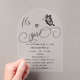 Invitaciones Acrílicas It's A Girl Modern Minimal Butterfly Baby Shower