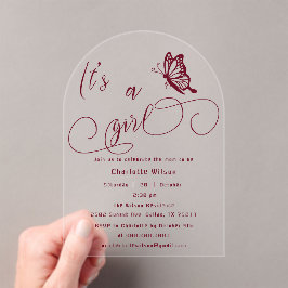 Invitaciones Acrílicas It's A Girl Modern Minimal Butterfly Baby Shower