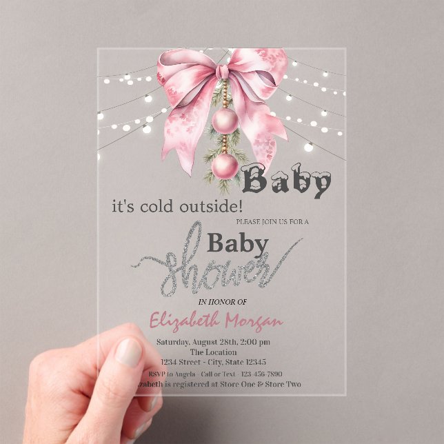 Invitaciones Acrílicas It's Cold Outside Bow Balls Lights Baby Shower (Insitu (portátil))
