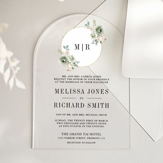 Invitaciones Acrílicas Ivory Cream Sage Green Floral Wedding (Subido por el creador)