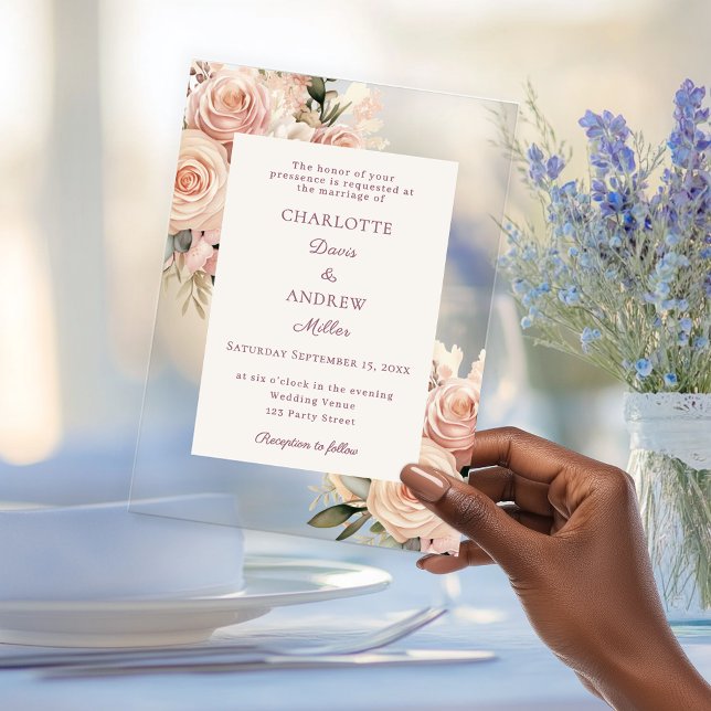 Invitaciones Acrílicas Ivory dusty rose florals luxury wedding (Subido por el creador)