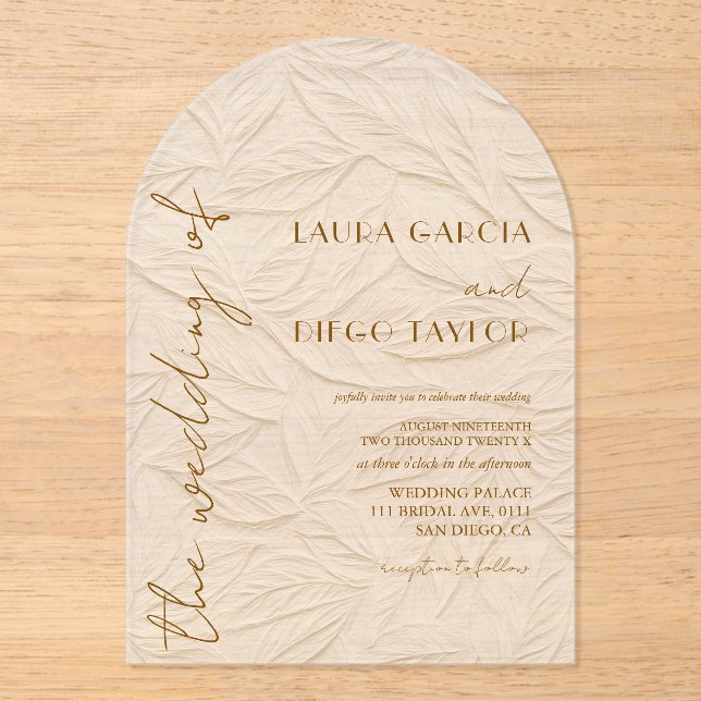 Invitaciones Acrílicas Ivory Leaves Wedding Acrylic (Anverso)