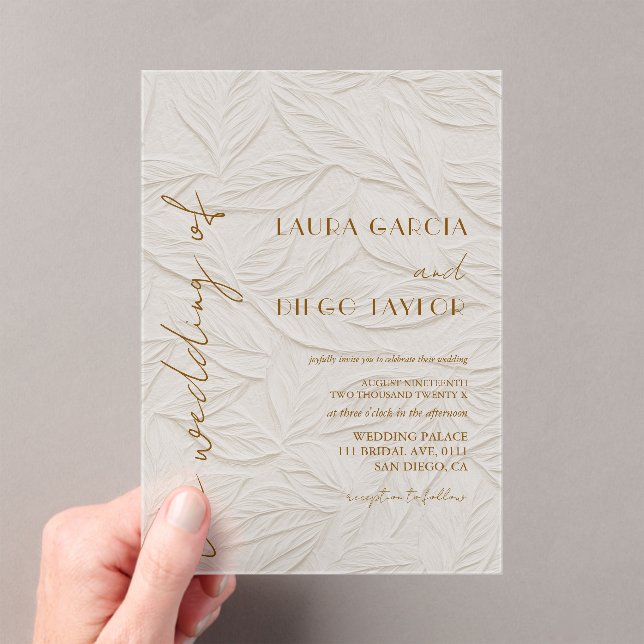 Invitaciones Acrílicas Ivory Leaves Wedding Acrylic Matte (Insitu (portátil))