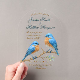 Invitaciones Acrílicas Ivory Pastel Lovebirds Romantic Bluebirds Boda