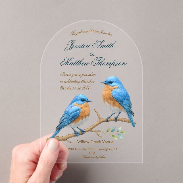 Invitaciones Acrílicas Ivory Pastel Lovebirds Romantic Bluebirds Boda (Insitu (portátil))