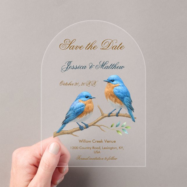 Invitaciones Acrílicas Ivory Pastel Lovebirds Romantic Bluebirds Boda (Insitu (portátil))