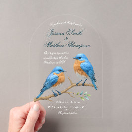 Invitaciones Acrílicas Ivory Pastel Lovebirds Romantic Bluebirds Boda