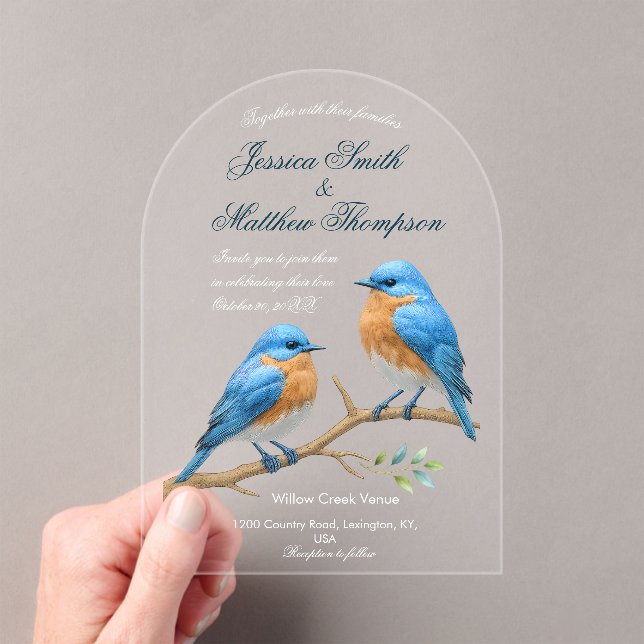 Invitaciones Acrílicas Ivory Pastel Lovebirds Romantic Bluebirds Boda (Insitu (portátil))