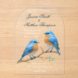 Invitaciones Acrílicas Ivory Pastel Lovebirds Romantic Bluebirds Boda
